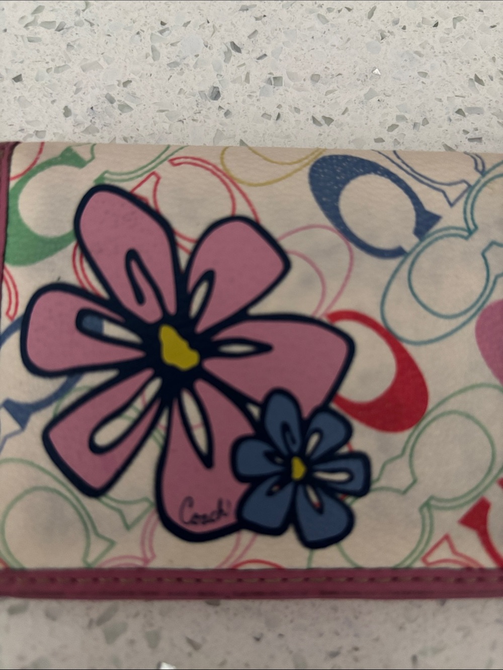 Rare Vintage Coach Multicolor Floral Signature Card Holder Wallet Case Pink Trim - Picture 2 of 13